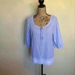 Blue & White Peasant Blouse